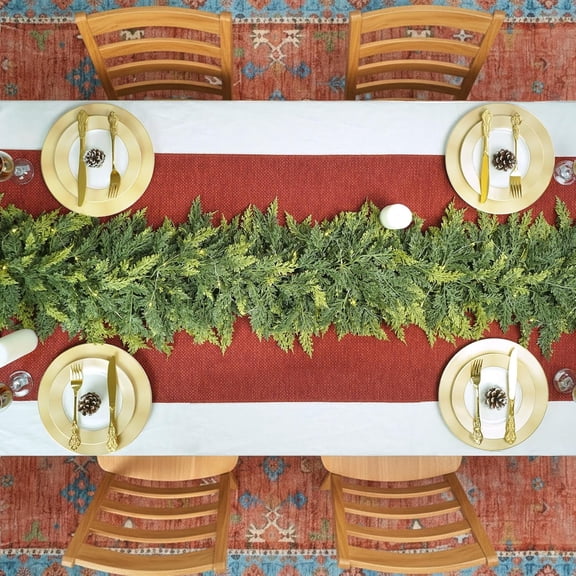 9FT Christmas Cedar Garland Thick & Lush, Real Touch Faux Greenery Christmas Garland for Mantle, Fireplace, Porch, Outdoor & Indoor Holiday Decorations (1 Pcs)