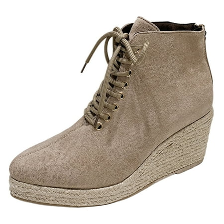 

Jungdeepe Women s Vintage Solid Color Lace Up Platform Ankle Boots With Wedge Heels Ladies Cowboy Boots Zip Boots Women 66 Boots Women Boot Boots Women Small Heel Short Furry Boots for Women