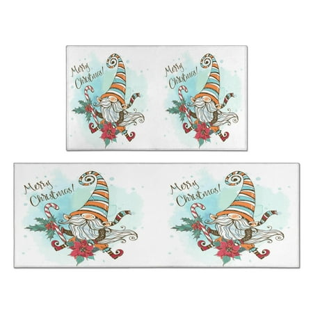 

Christmas Kitchen Rugs Set of 2 Christmas Gnomes Short Decor Mats for Door Bath-Non Skid Washable Floor Mats Retro Rugs (17x47in+30x17in)