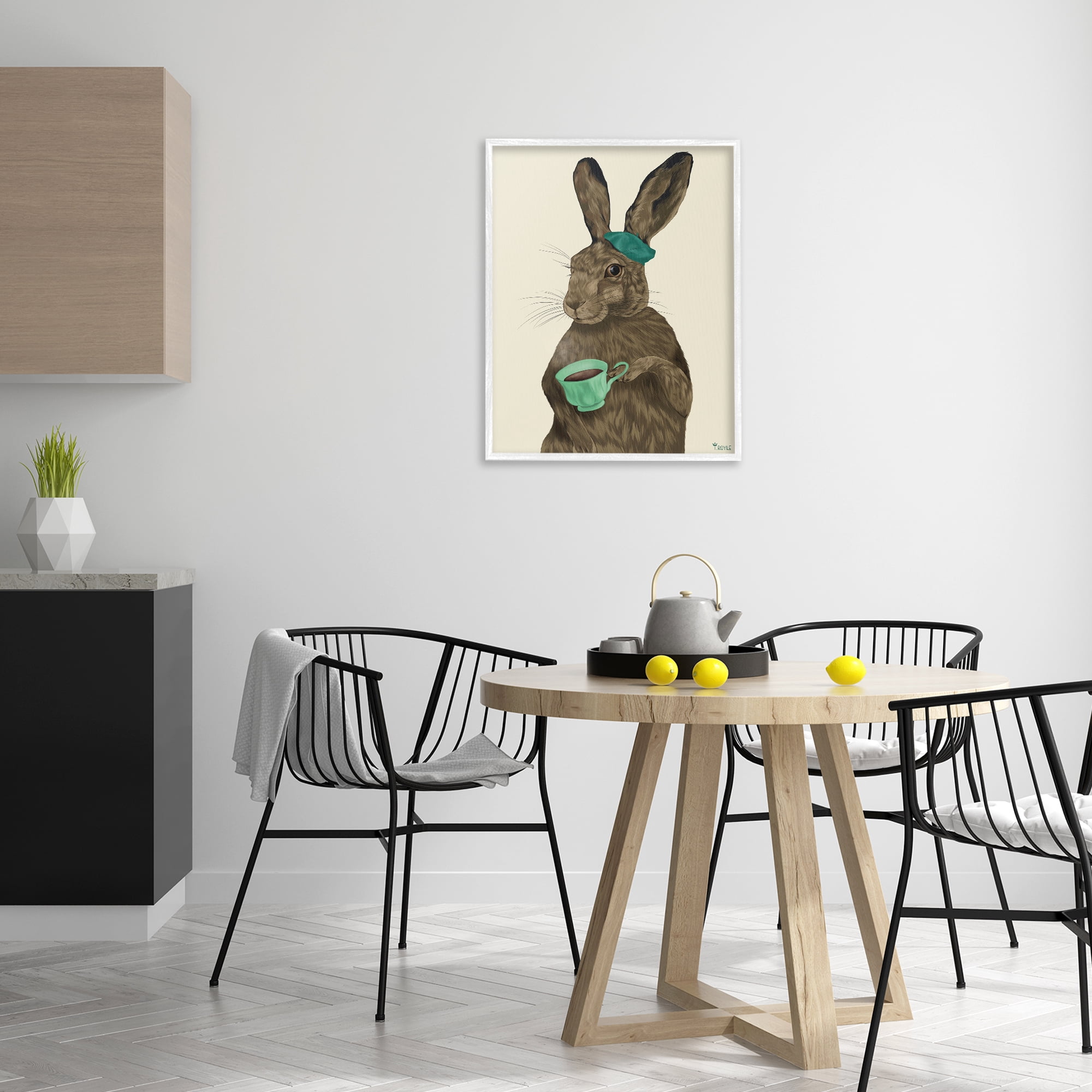 Stupell Industries Rabbit & Green Teacup Animals & Insects Painting White Framed Art Print Wall Art, 24 x 30