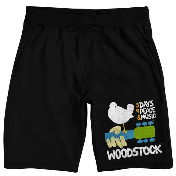 Woodstock Bird and Guitar Logo Men's Black Lounge Shorts-Medium