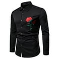 thumbnail image 2 of IROINNID Discount Long Sleeve Shirts for Men Loose Rose Embroidered Turndown Shirt Blouse,Black, 2 of 4