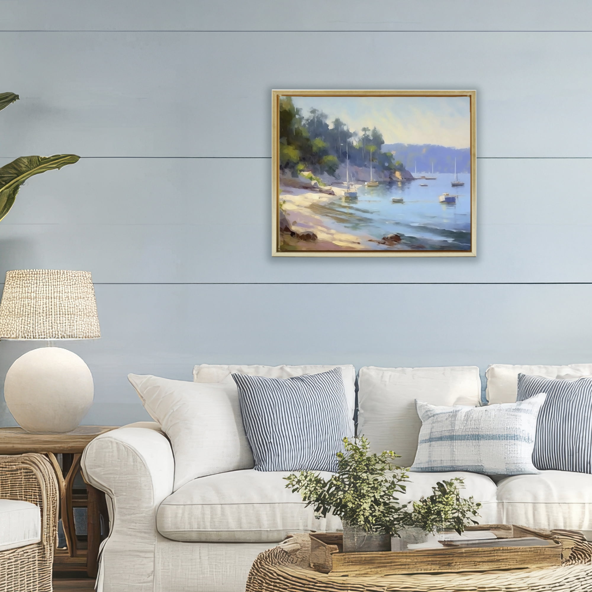 Stupell Industries Near The Shore Summer Sailing Gold Framed Floater Canvas Wall Art, design by Creative Studio