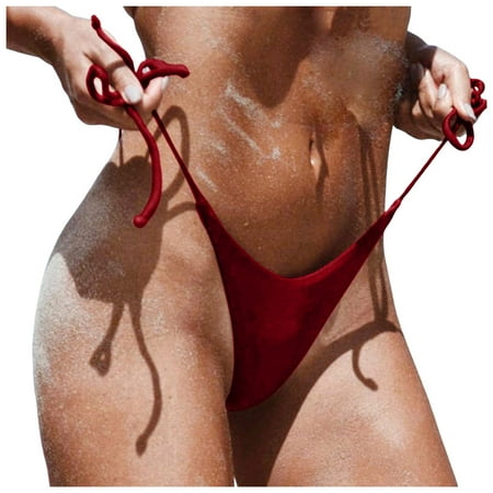 Women s Bikini Bottom High Waisted Lace Up Low Waist Brazilian Swimwear Briefs Beachwear Brazilian Side Tie Thong Bathing Bathing Suit Bottoms For Women Wine M