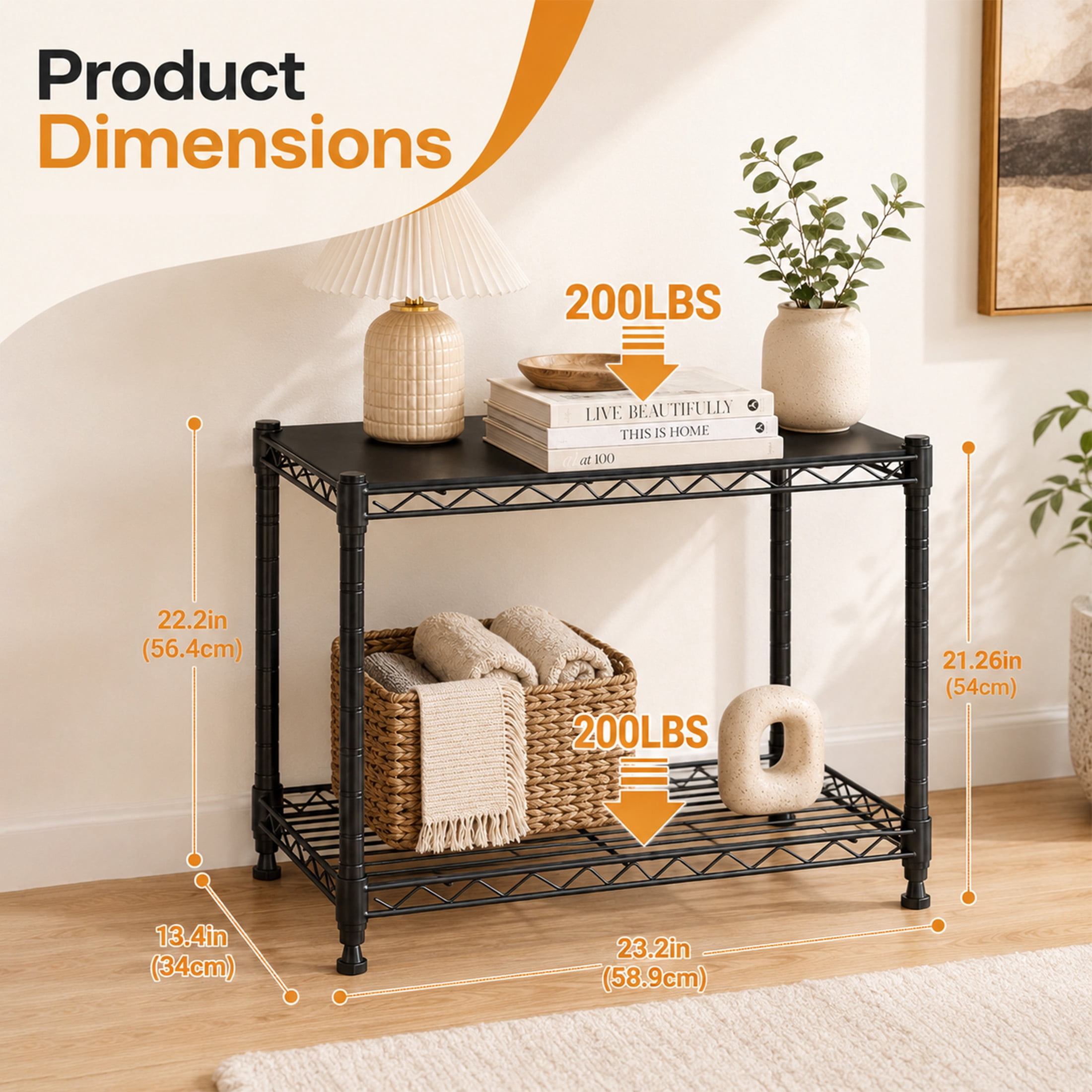 Gianna 2-Tier Metal Wire Storage Shelves, Adjustable Standing Storage Rack Shelf, Heavy Duty Steel Shelving Unit Organizers for Kitchen Bathroom Pantry Garage, 23.3" W×13.4" D×30" H, Black