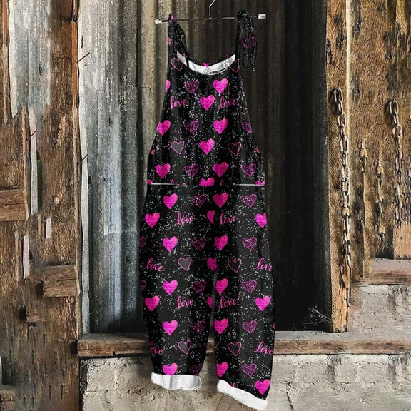 LEBONYARD Women's Jumpsuit with Straps in Fitted Style,Women Ladies Printed Sleeveless Backless Loose Long Playsuits Rompers Jumpsuit with Pocket Pink XL