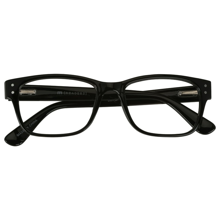 M Readers Mens Spring Hinge Plastic Reading Glasses Blk 3.25