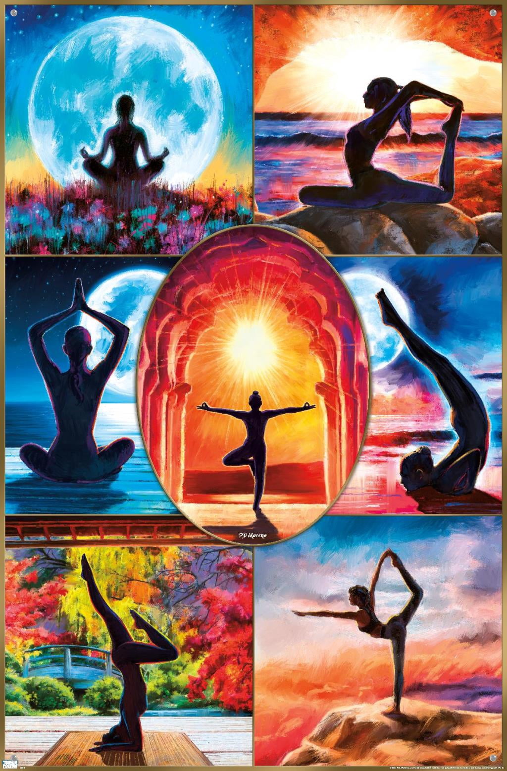 PD Moreno - Fine Art - Yoga Collage Wall Poster with Pushpins, 22.375" x 34"