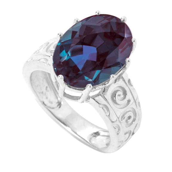Sterling Silver with Color Changing Alexandrite Solitaire Swirl Ring