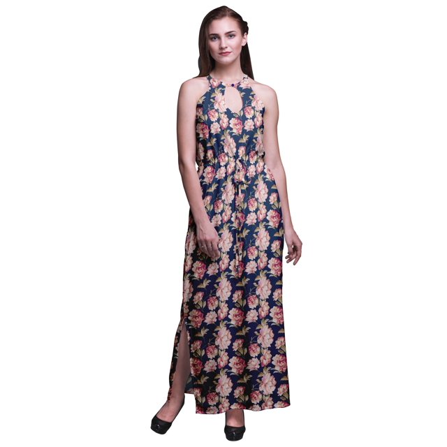 Bimba Robe Maxi Sans Manches à Col Rond avec Fentes Latérales pour Femmes - Très Grande Taille