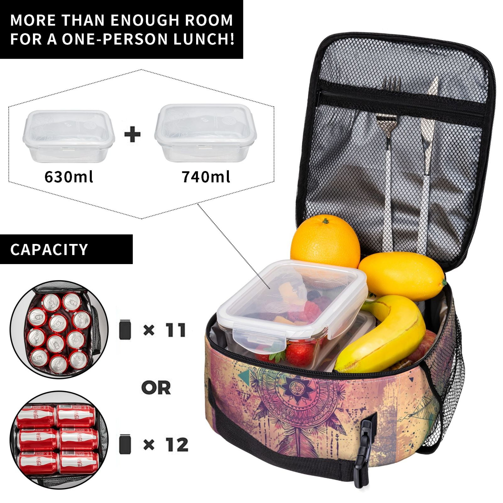 Boho Lunch Box Reusable Portable Lunch Bag Tote Bag for Work Picnic Hiking