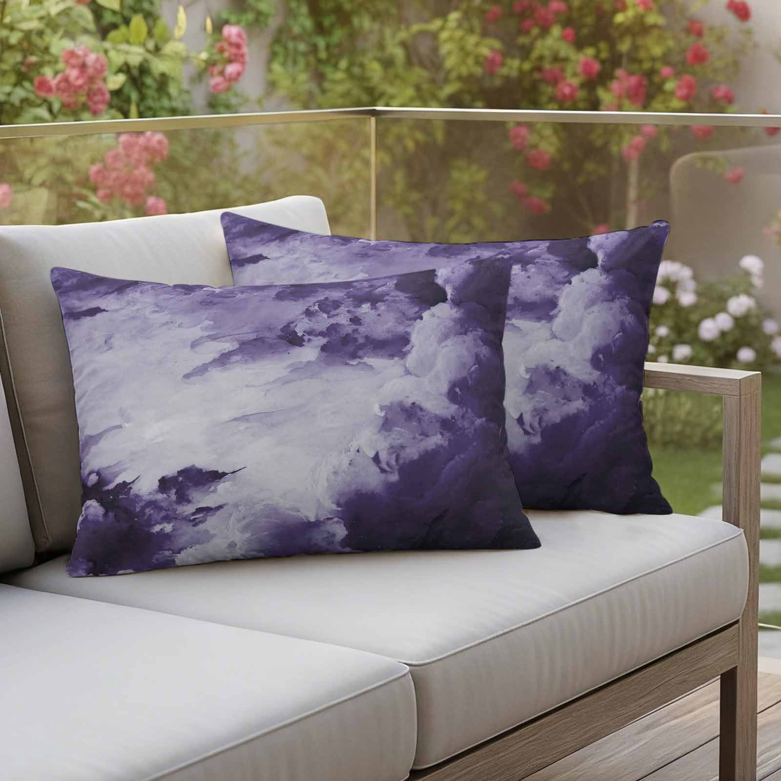Purple Ombre Clouds Outdoor Waterproof Pillow Covers, Modern Abstract Art Gradient Cloud Decorative Rectangle Throw Pillowcase Sofa Cushion Sham for Patio/Couch/Chair, 20"x12" 2 Pack