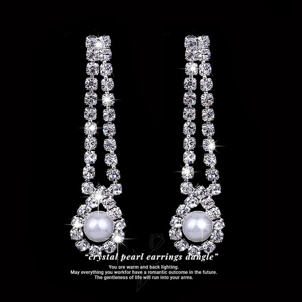 Ffiy Fdesigner Wedding Necklace Pearl Set Silver Bride Rhinestone Necklaces Dangle Earrings Bridal Crytsal Statement Necklace Drop Earrings Women's Je