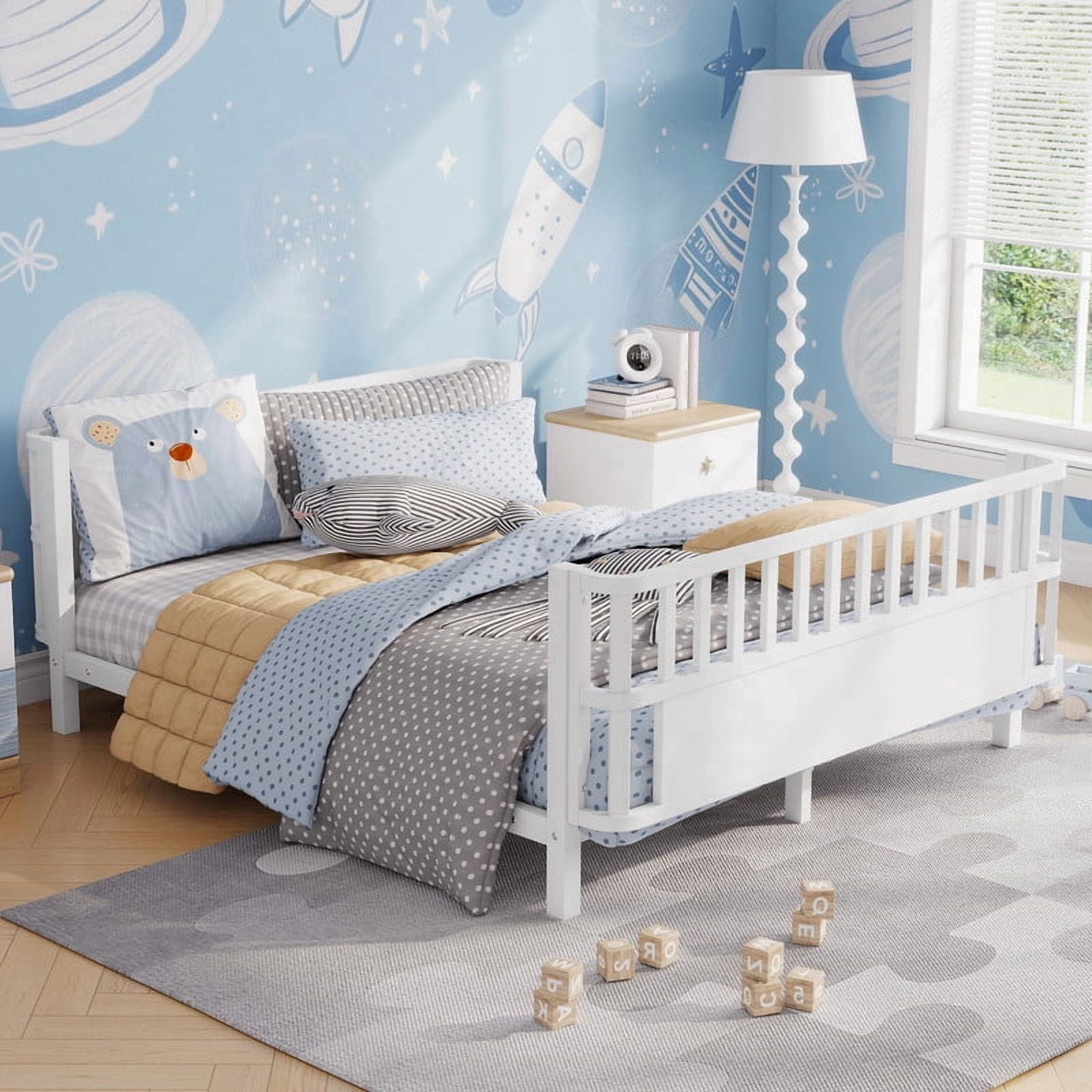 Mirightone Full Montessori Floor Bed, Metal Platform Bed Frame with Safety Guardrails, Low to Ground Bed for Bedroom Nursery, No Box Spring Needed, White
