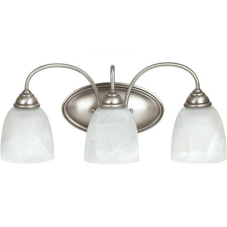 Antique Brushed Nickel Glass (Sea Gull Lighting Lemont - Three Light Bath Bar, Antique Brushed Nickel Finish with Etched White Alabaster)