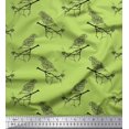 thumbnail image 1 of Soimoi Green Silk Fabric Branch & Bird Text Print Fabric by the Yard 42 Inch Wide, 1 of 5