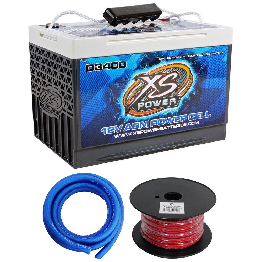XS Power D3400 3300 Amp Car Audio Battery+Terminal Hardware+Power
