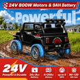 thumbnail image 3 of Joyracer 24V 2 Seater Kids Ride on Truck with Remote Control, 4×200W Motor, Electric Battery Powered Toys Car w/ 4 Wheels Spring Suspension, 3 Speeds, LED Lights, Bluetooth Music, Black, 3 of 14