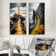 thumbnail image 1 of Designart "Lighthouse Photo Grey and Yellow Serenity II" Lighthouses Framed Wall Art Set Of 2 - Grey Beach Gallery Wall Frame Set For Home Decor, 1 of 6
