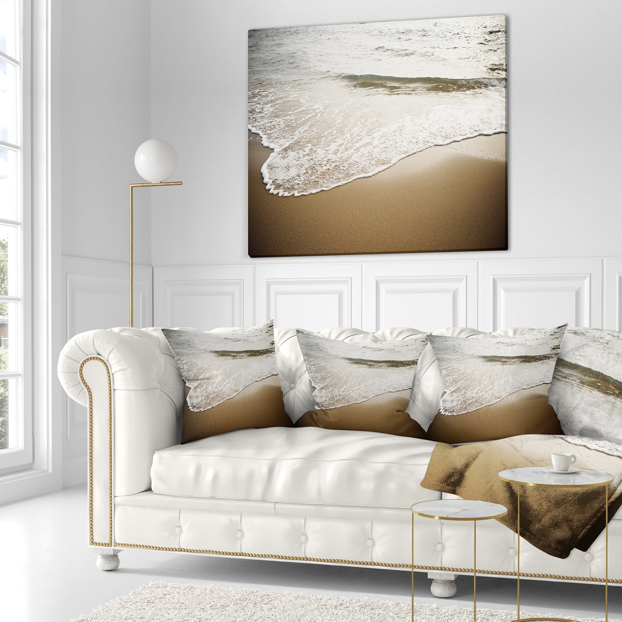 Designart White Waves in Mediterranean Sea - Seashore Throw Pillow - 16x16
