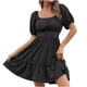thumbnail image 1 of Vestido de gasa con cordones y cuello cuadrado de color sólido sexy informal de verano a la moda para mujer Pompotops  ghjkhdj11427, 1 of 8