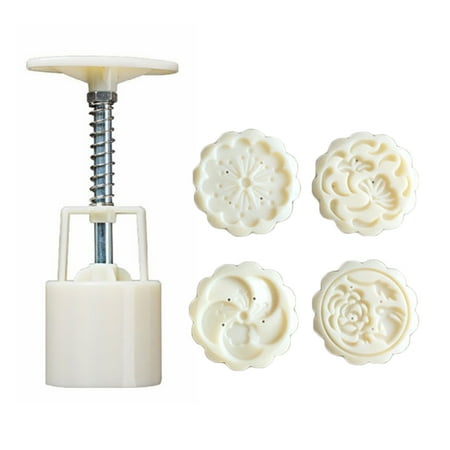 

50g Mooncake Barrel Mold with 6pcs Flower Stamps Hand Press Moon Cake Pastry DIY