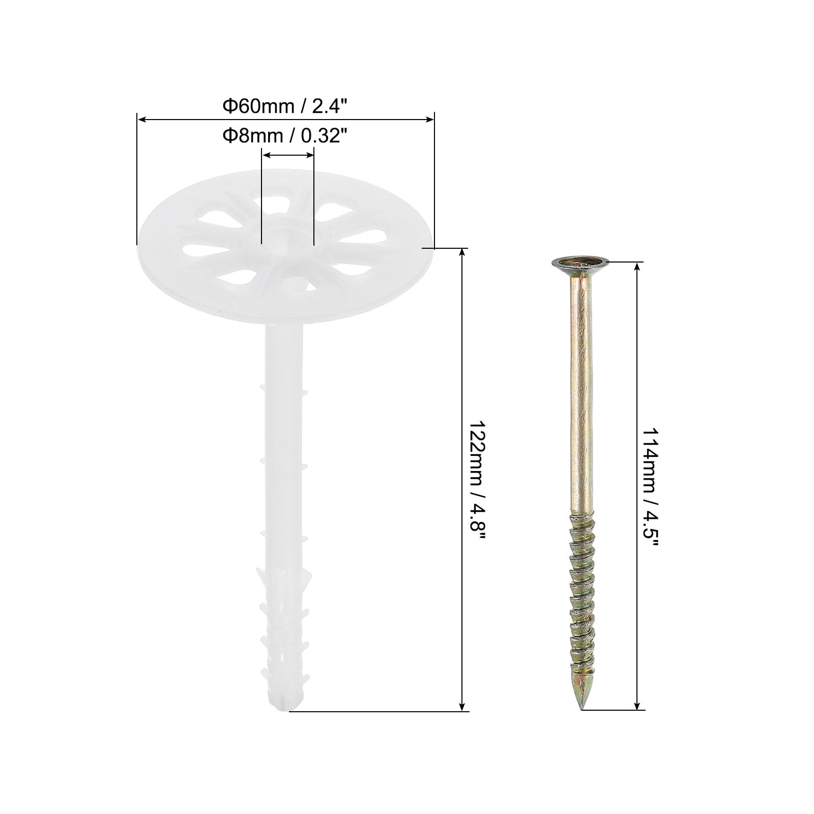 122mm Perforated Insulation Pins, 30 Pack Insulating Nails Plastic Expansion Bolt for Fixing Foam Boards