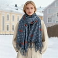 thumbnail image 2 of ManxiVoo Ladies Stylish Versatile Double Cherry Scarf as Warm Winter Neck Warmer and Shawl for Elegant Daily Wear Blue, 2 of 4