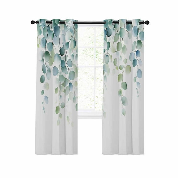 Sage Green Eucalyptus Blackout Curtains 54 Inches Long for Bedroom, Watercolor Botanical Leaves Thermal Insulated Room Darkening Black Out Window Curtain Panels Grommet Drapes for Living Room