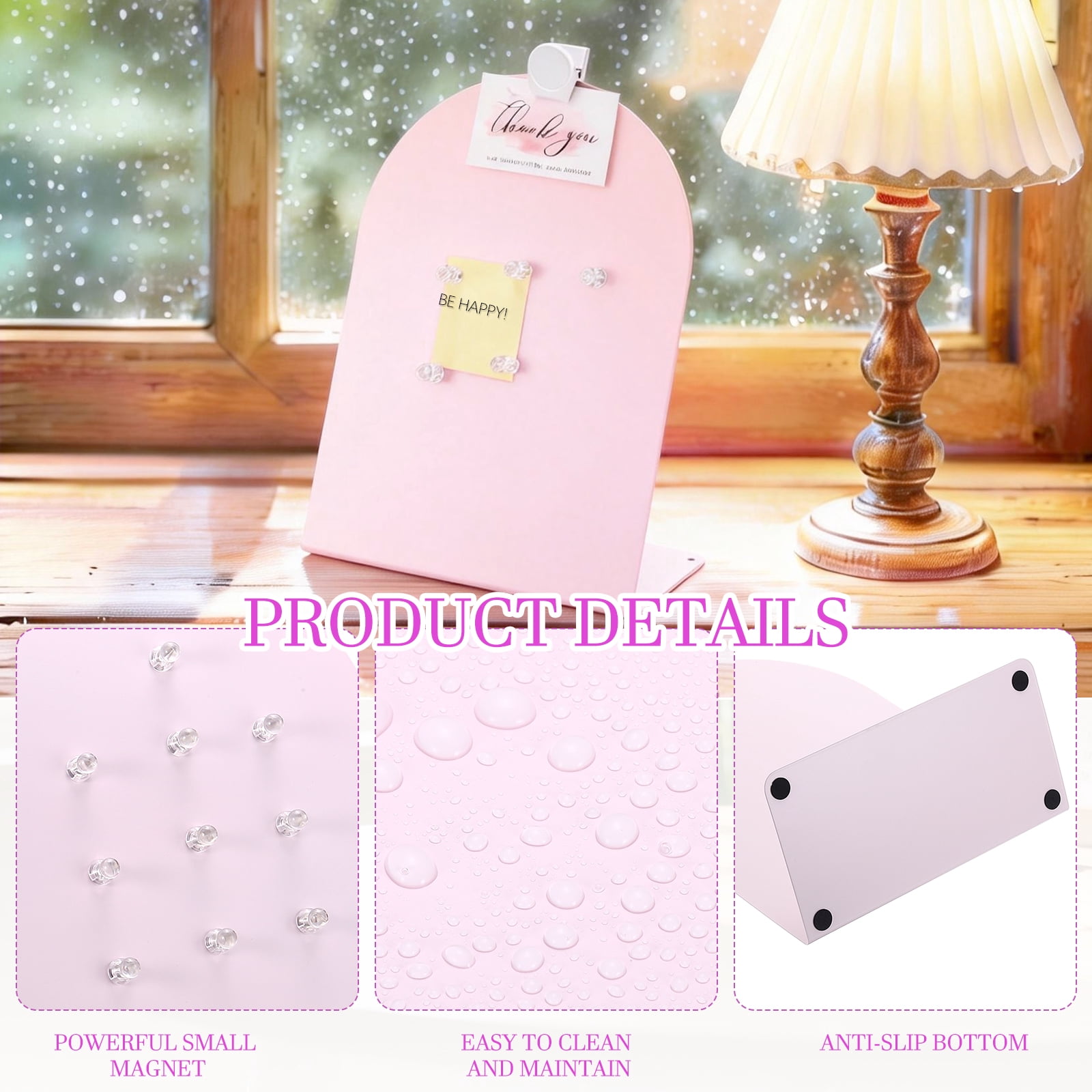 Uxcell Magnetic Bulletin Board, Memo Magnet Display Stand Board with Magnetic Accessory Set for Home Office Kitchen, Pink