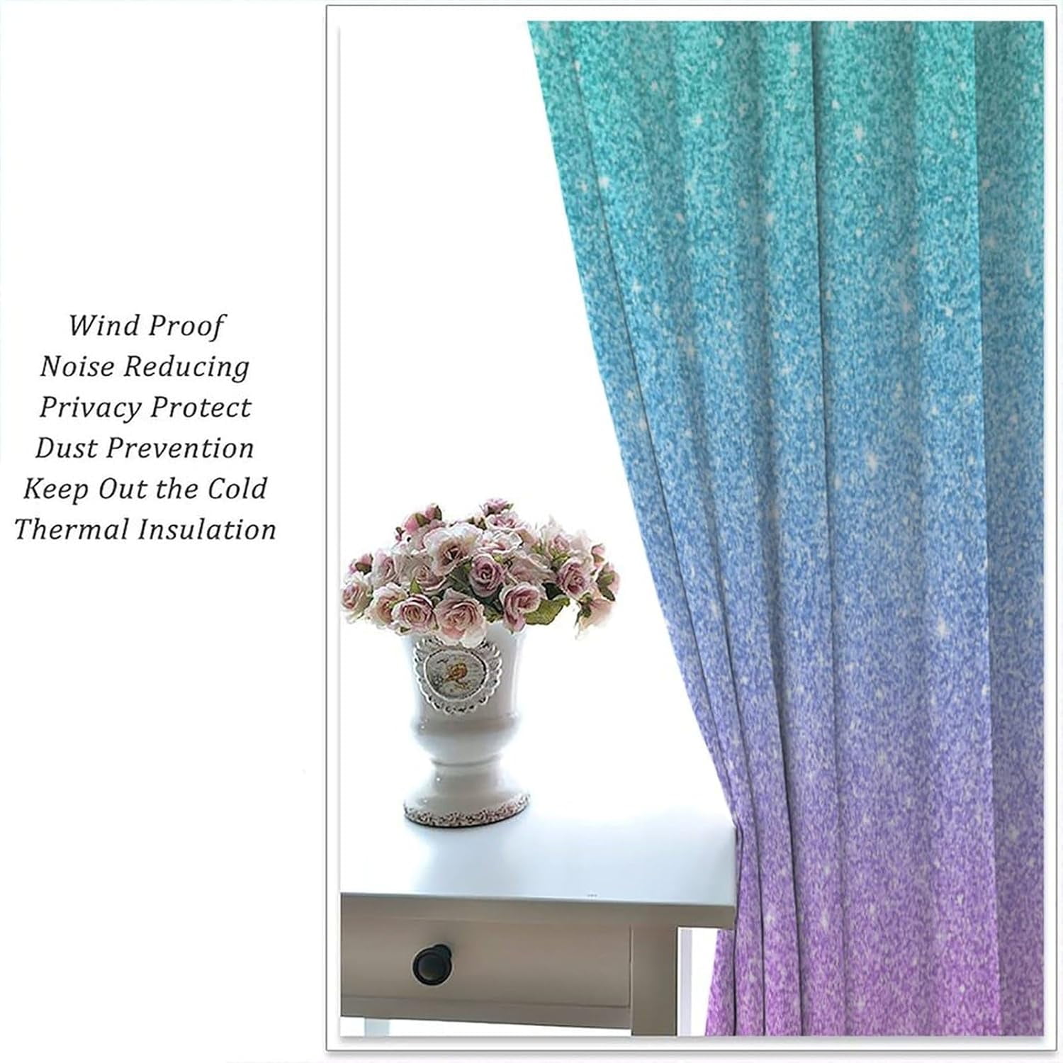 Mermaid Blackout Curtains Pink Blue Gradient Color Beautiful Fantasy Mermaid Scales Kids Girls Bedroom Living Room Bathroom Rod Pocket Decoration Window Drapes 2 Panels W42xL84in