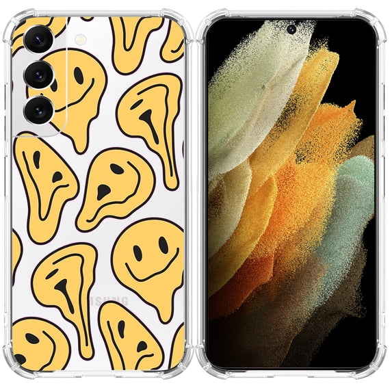 Yellow Melting Face Clear Case for Samsung Galaxy S22 Plus,Aesthetic Art Design Case for Men Women,Unique Trendy Transparent TPU Bumper Case Cover