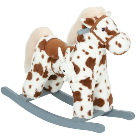 ARGUST Kids Plush Ride-On Rocking Horse Chair Toy - Nursery Music Included, Soft Fabric, Brown & White