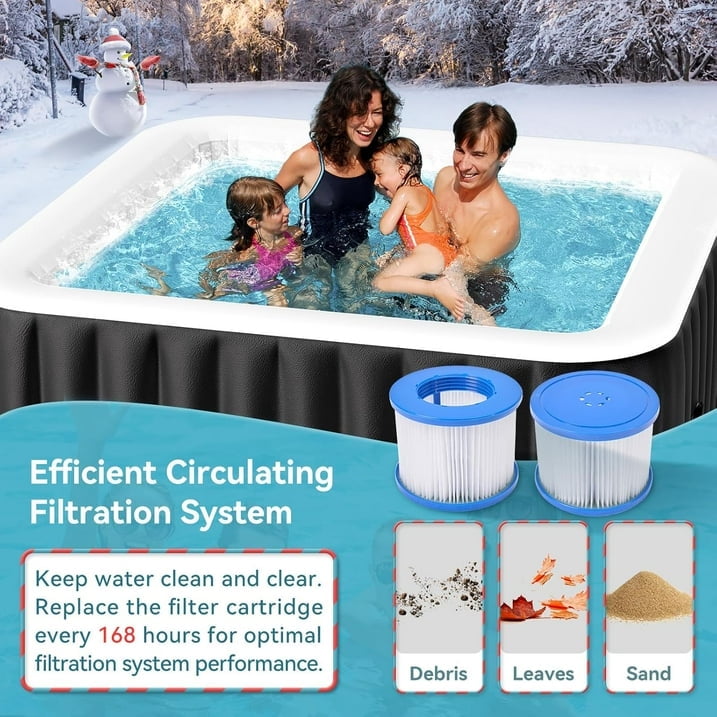 Outdoor Inflatable Hot Tub Spa for 4 Person, Square 185 Gallon Air Jet Hot Tub with 110 Bubble Jets, Pool Heater, Insulated Cover and Filters, Portable Hot Tubs for Patio, Backyard