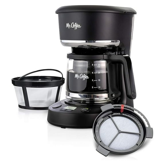 5-Cup Programmable Coffee Maker with Auto Pause, Compact Design - Black