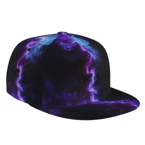 Flat Bill Trucker Hats for Women Men - Purple And Blue Nebula Adjustable Flat Baseball Cap Snapback Hats Dad Hats for Men