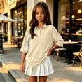 thumbnail image 3 of School Shirts for Girls Polo Shirt with Collared Short Sleeve Uniform Tops Summer Casual Kids Clothes Beige,3-4 Years, 3 of 7