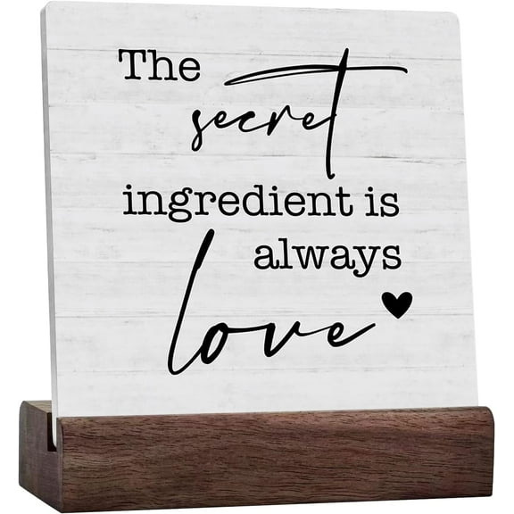 Funny The Secret Ingredient Is Always Love Sign,Home Kitchen Decor For Counter,Humor Decor Counter Dining Room Shelf Table Decor Plaque Desk Decor Gift Positive Plaque With Wooden Stand