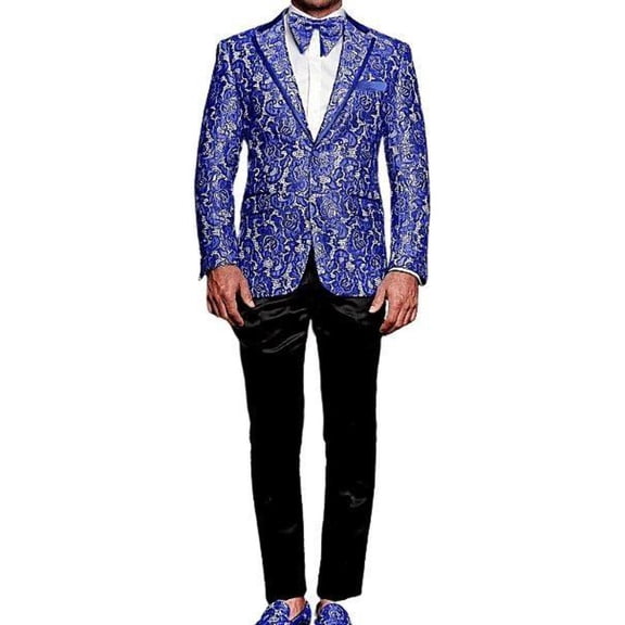 Men Insomnia Manzini Blazer Stage Performer Singer Prom MZN137 Royal Blue Lace