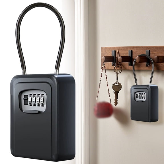 CSSJKYJ Portable Key Lock Box with 4 Digit Password Lock Box Wall Mounted for House Key, Car Keys, 6 Key Capacity, Weatherproof Resettable Code (Black, 1)