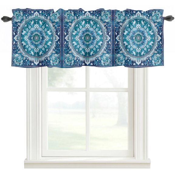 Boho Retro Window Valance Curtain Ethnic Tribal Floral Pattern Rod Pocket Valance for Windows Short Curtain for Living Room, Bedroom & Kitchen Window Decor 42x12in