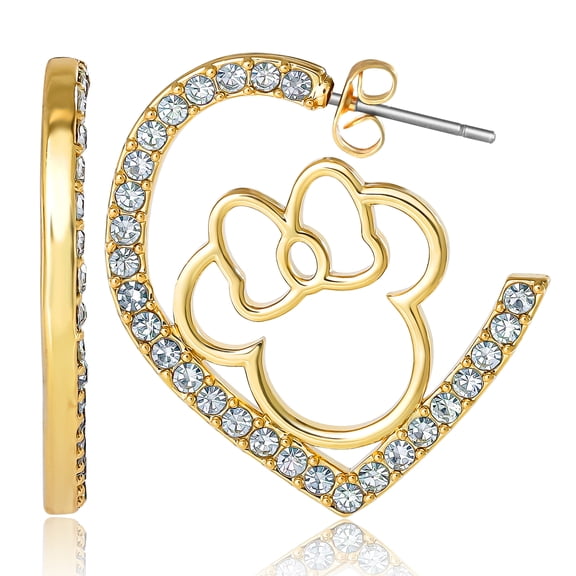 Disney Minnie Mouse Heart Earrings, Gold-Tone Outline with Crystal Pavé