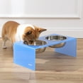 thumbnail image 6 of THE LICKER STORE Keaton 7.5" Medium/Large Modern Acrylic Rectangular Elevated Pet Feeder with 54oz 2-Stainless Steel Bowls, Blue/Chrome, DBL2001C, 6 of 7