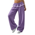 thumbnail image 6 of Wide Leg Sweatpants for Women Fashion Solid Color Loose Elastic Waist High Waist Straight Leg Long Pants With Lace Pockets, 6 of 6