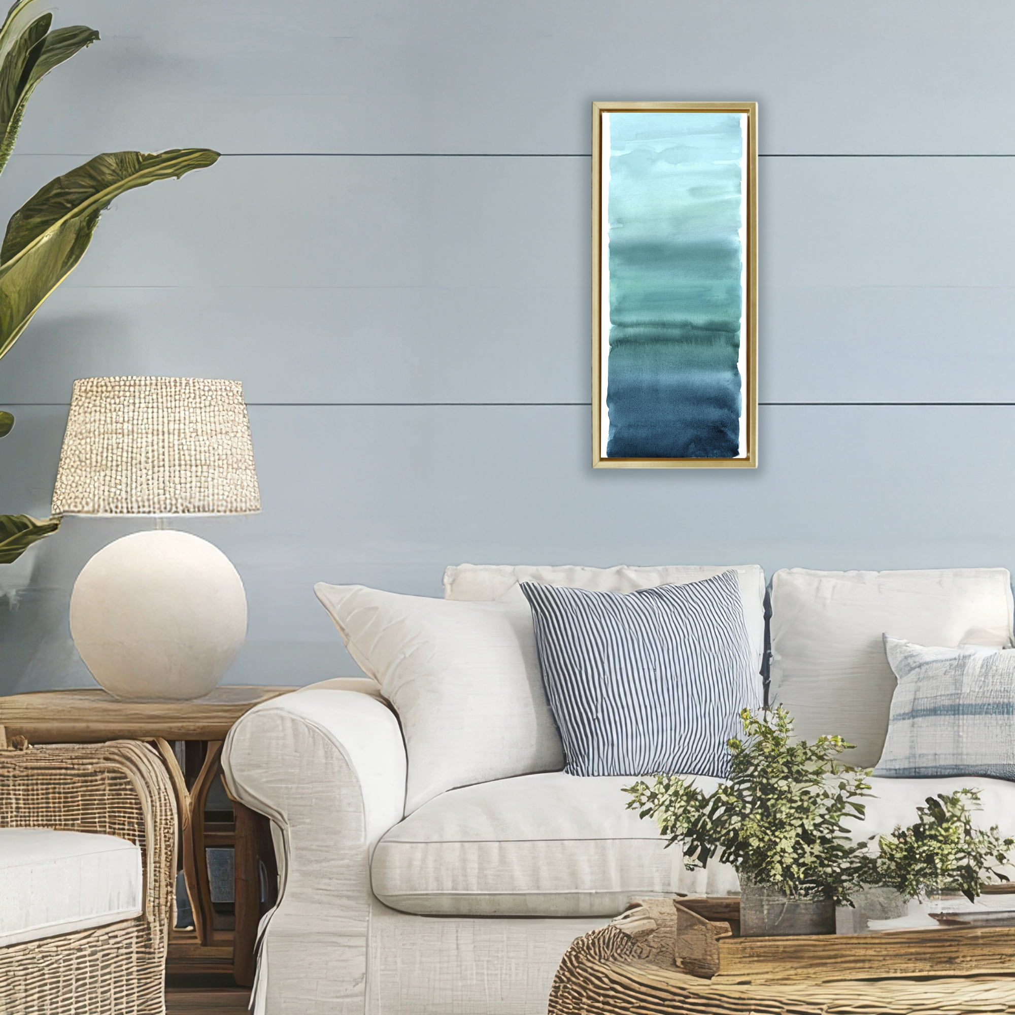 Stupell Industries Cerulean Blend Gradient Gold Framed Floater Canvas Wall Art, design by Allie Corbin