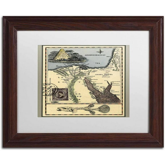 Trademark Fine Art 'Egypt Map' Canvas Art by Nick Bantock, White Matte, Wood Frame