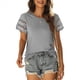 thumbnail image 3 of Camisetas de Corta con Encaje para Mujer, Blusas de Verano, Camisetas Informales Holgadas. Gris XL, 3 of 5