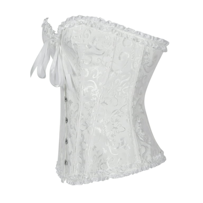 SAYFUT Women's Waist Training Overbust Corset Bustier Fashion Jacquard  Pattern Lace Body Shaper White Size S-6XL