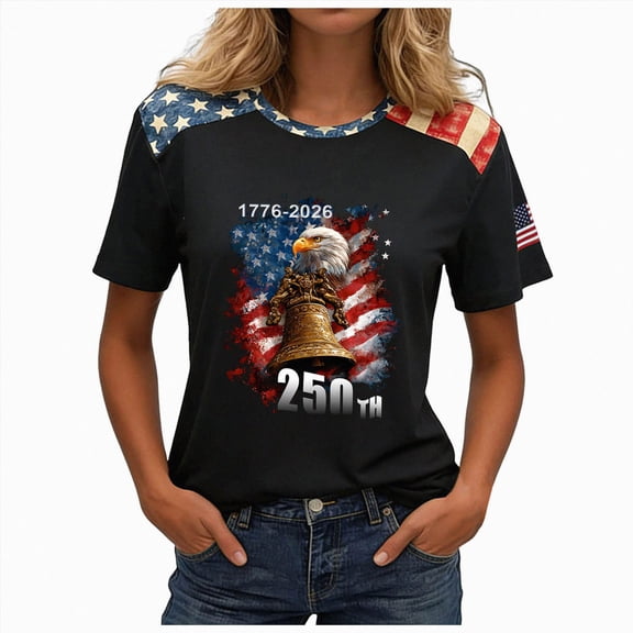 UngA Women's 250Th America Anniversary Casual Printed Crew Neck T-Shirt Faith Freedom 250 Years Women Shirt (Dark Gray,M)