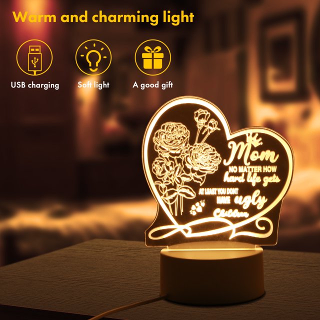 Luz De Noche Lámpara de escritorio de acrílico Adornos Bendición del día de la madre Palabras Regalos de luz nocturna (A)
